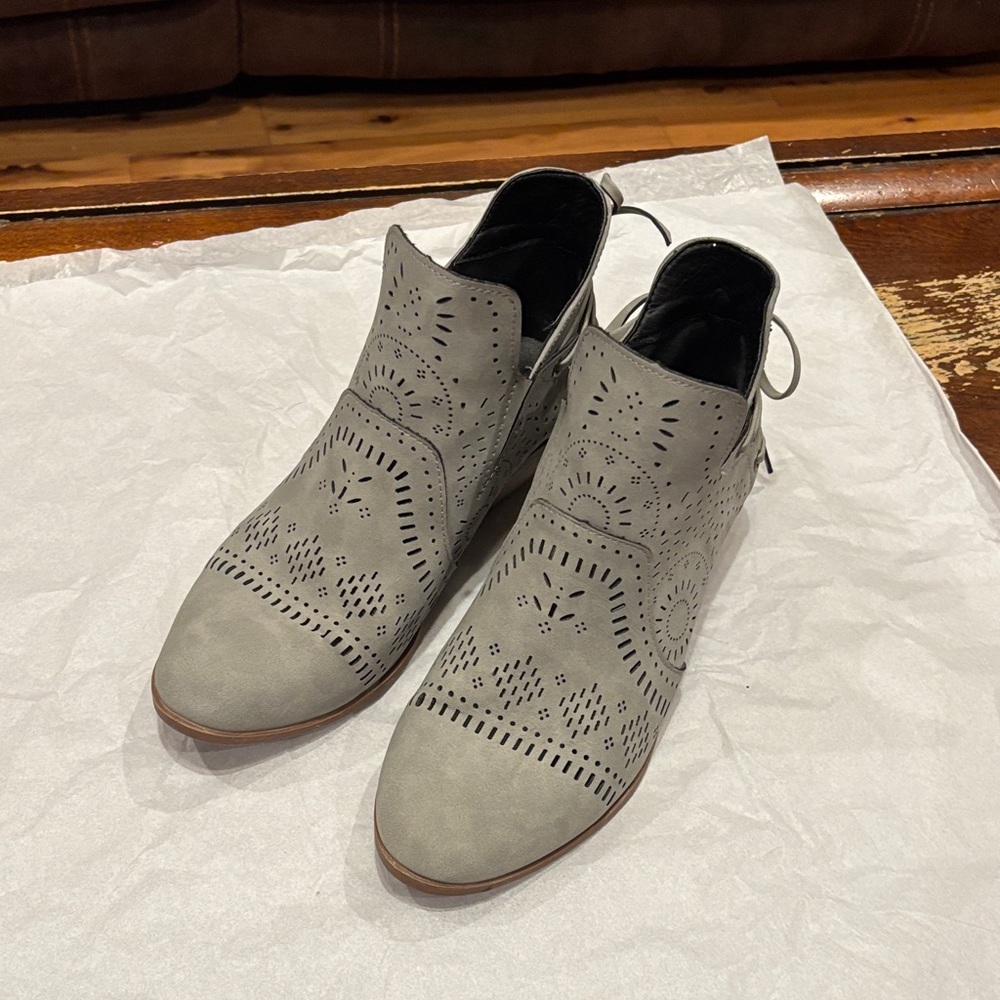 Elegant Gray Perforated Ankle Booties